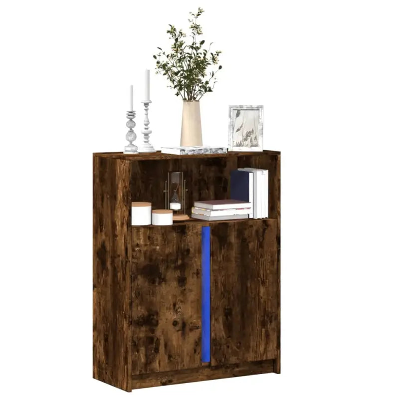 Moderne Dressoir met RGB LED-verlichting en bewerkt hout voor elke stijl - Gerookt eiken / 1 / 77 cm - Dressoirs &