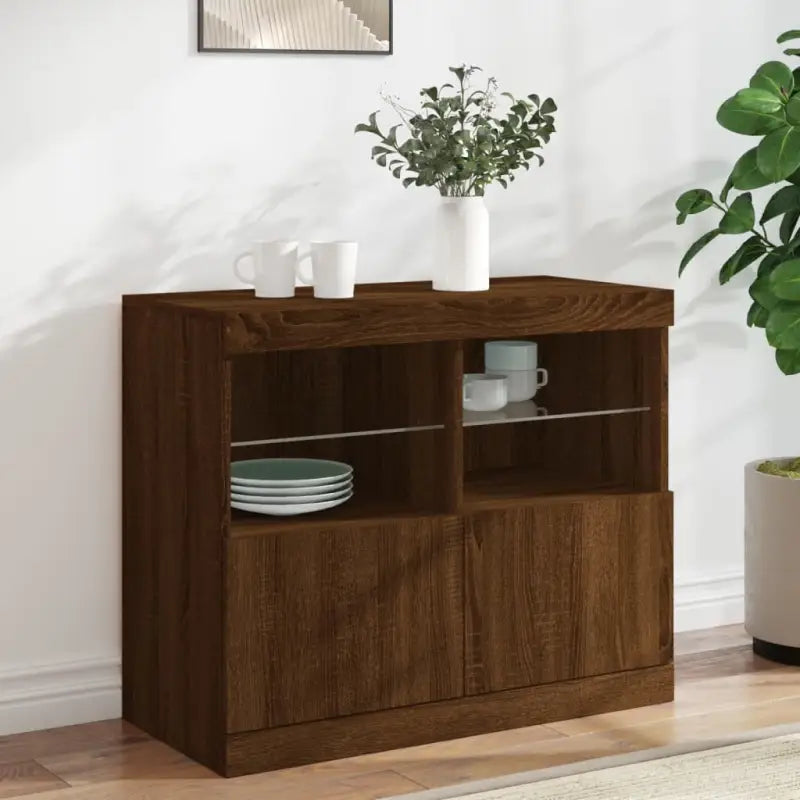 Moderne dressoir met rgb led-verlichting en duurzaam bewerkt hout - bruin eikenkleur / 1 - Dressoirs & buffetkasten