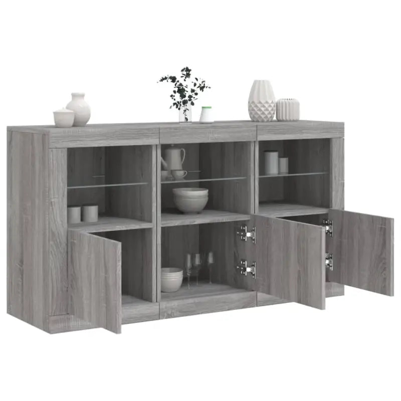 Moderne dressoir met rgb led-verlichting en hoogwaardig bewerkt hout - Grijs sonoma / 1 - Dressoirs & buffetkasten