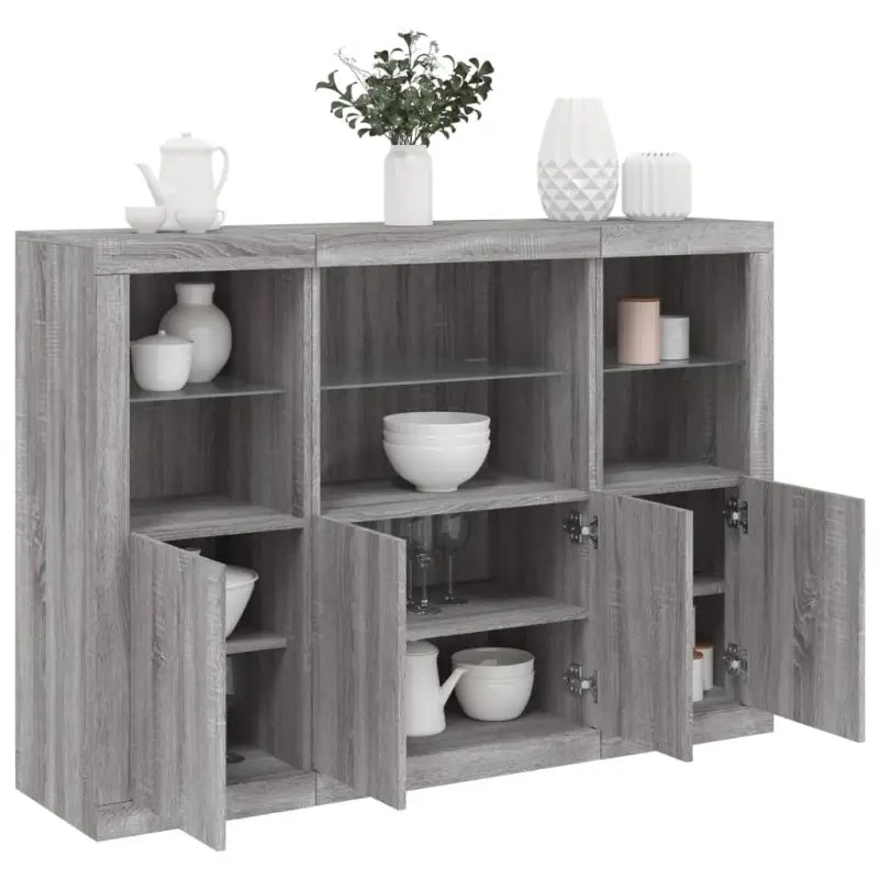 Moderne dressoirs van bewerkt hout met LED-verlichting en duurzame kwaliteit - Grijs sonoma / 3 - Dressoirs &