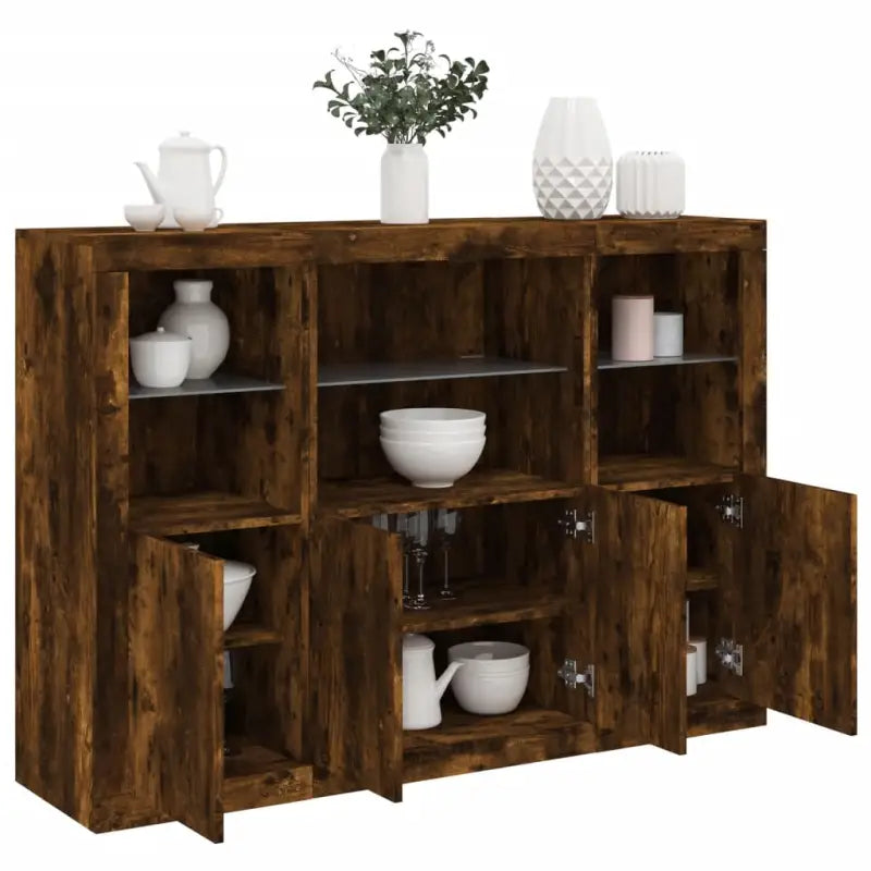 Moderne dressoirs van bewerkt hout met LED-verlichting en duurzame kwaliteit - Gerookt eiken / 3 - Dressoirs &