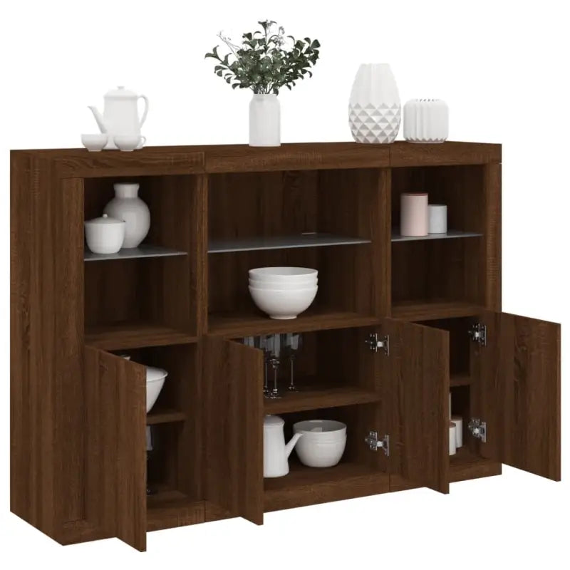 Moderne dressoirs van bewerkt hout met LED-verlichting en duurzame kwaliteit - bruin eikenkleur / 3 - Dressoirs &