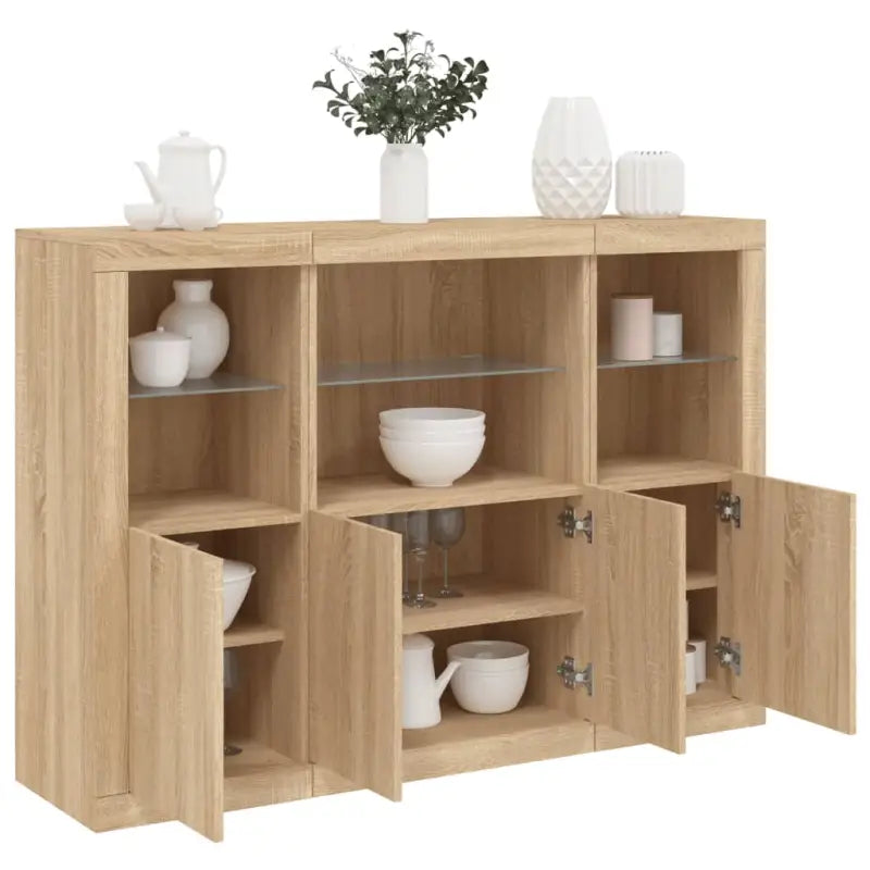 Moderne dressoirs van bewerkt hout met LED-verlichting en duurzame kwaliteit - Sonoma eiken / 3 - Dressoirs &
