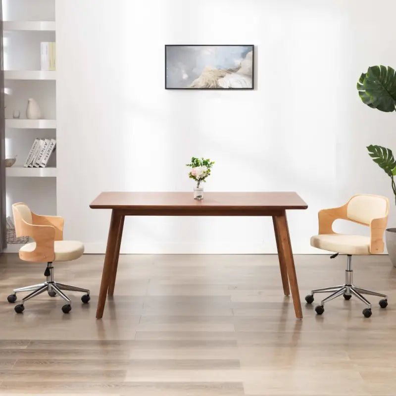 Moderne eetkamerstoelen met gebogen hout en kunstlederen bekleding - Crème / 1 - Eetkamerstoelen