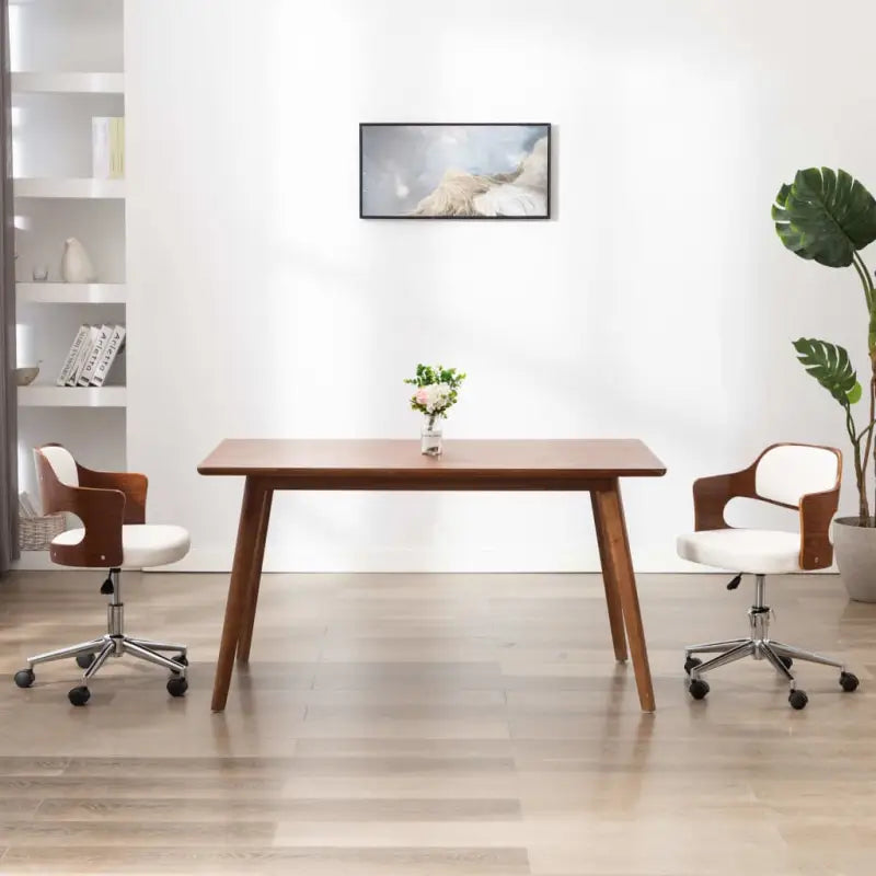 Moderne eetkamerstoelen met gebogen hout en kunstlederen bekleding - Wit / 1 - Eetkamerstoelen