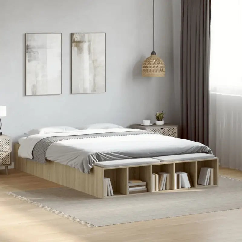Moderne Grijs Sonoma Bedframe van Bewerkt Hout voor de Slaapkamer - Sonoma eiken / 140 x 190 cm - Bedden & bedframes