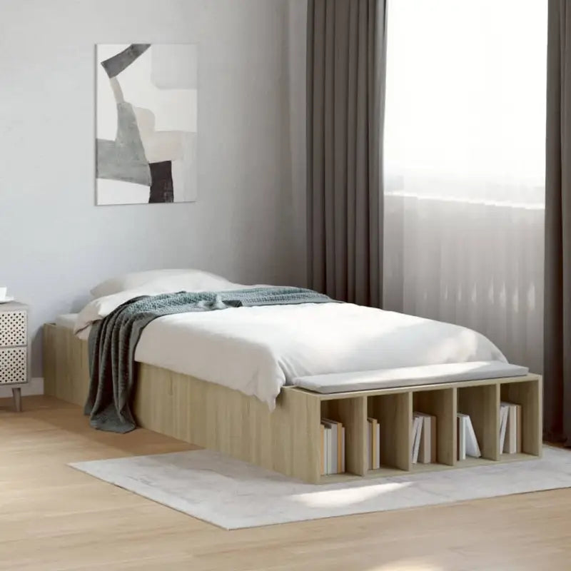 Moderne Grijs Sonoma Bedframe van Bewerkt Hout voor de Slaapkamer - Sonoma eiken / 90 x 190 cm - Bedden & bedframes