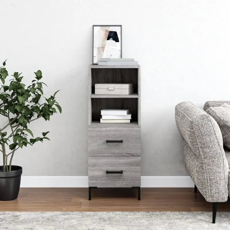 Moderne grijs sonoma dressoir met metalen poten en bewerkt hout - Grijs sonoma / 1 - Dressoirs & buffetkasten
