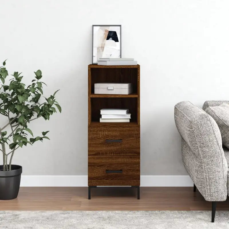 Moderne grijs sonoma dressoir met metalen poten en bewerkt hout - Bruineiken / 1 - Dressoirs & buffetkasten