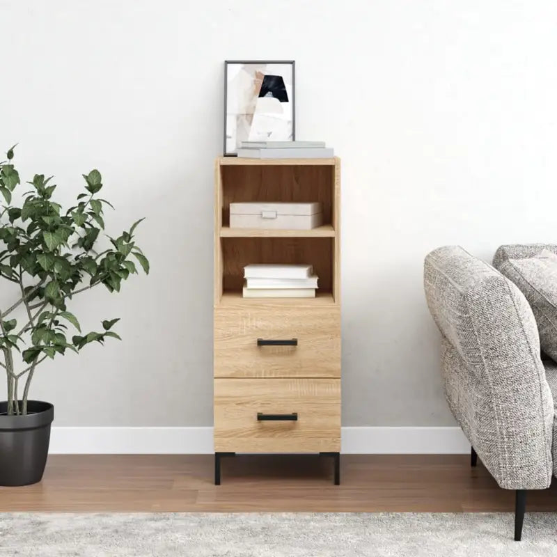 Moderne grijs sonoma dressoir met metalen poten en bewerkt hout - Sonoma eiken / 1 - Dressoirs & buffetkasten
