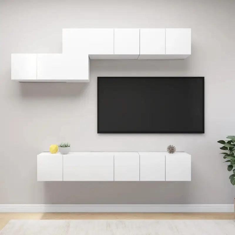 Moderne hangende tv-meubelset in bewerkt hout met opbergruimte - Wit / 7 / 60 cm - Tv-meubels