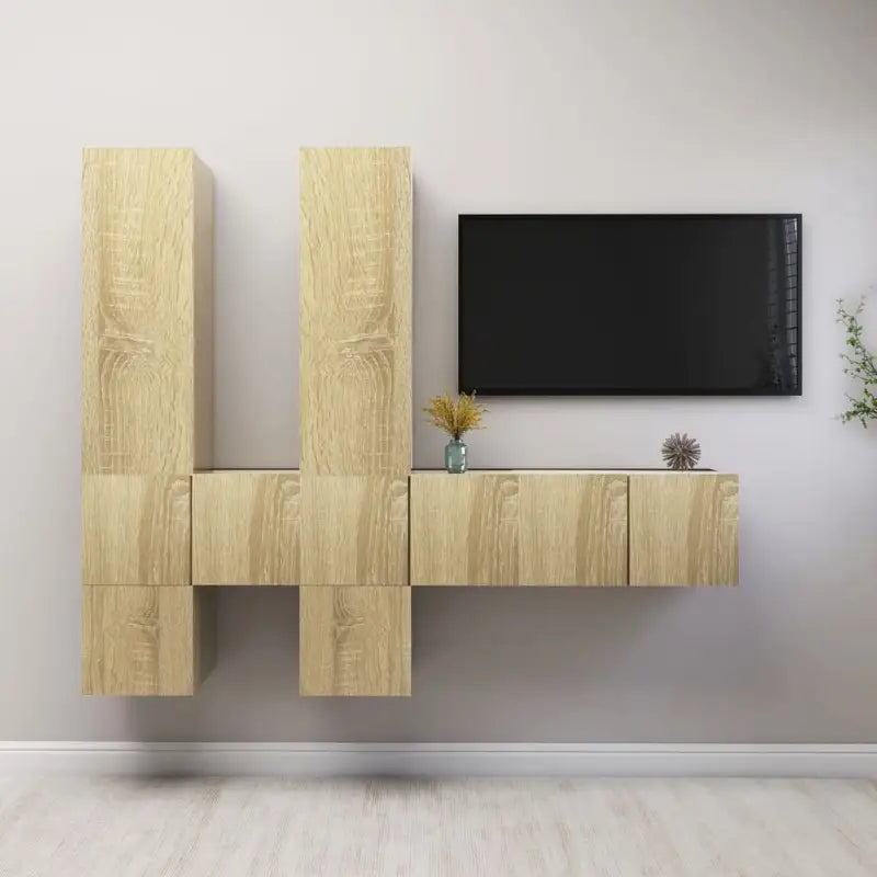 Moderne hangende tv-meubelset van bewerkt hout met veel opbergruimte - Sonoma eiken / 7 / 60 cm - Tv-meubels