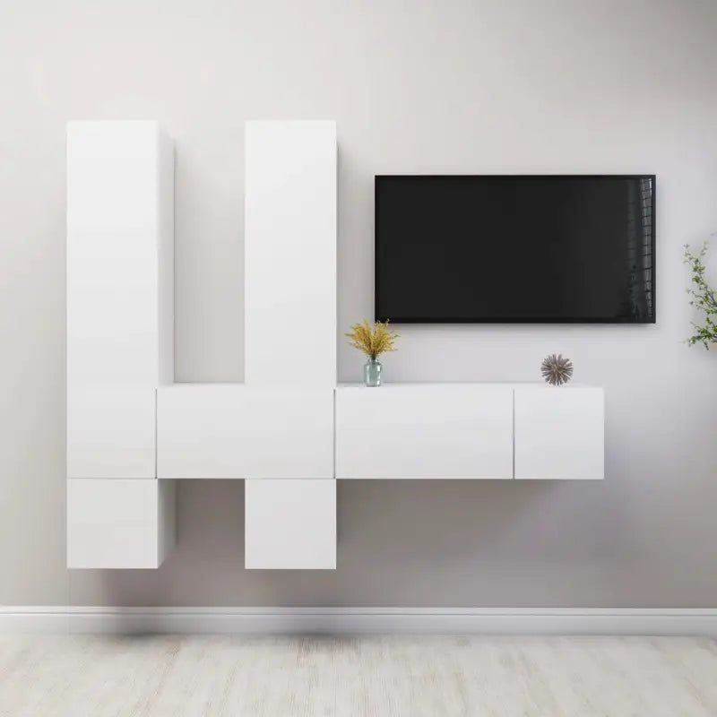 Moderne hangende tv-meubelset van bewerkt hout met veel opbergruimte - Wit / 7 / 60 cm - Tv-meubels