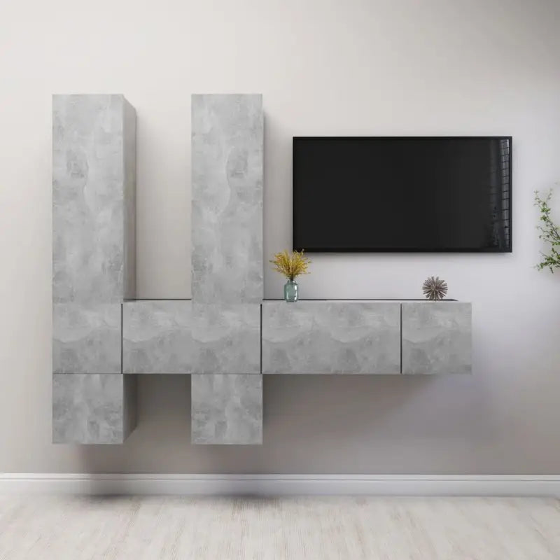 Moderne hangende tv-meubelset van bewerkt hout met veel opbergruimte - Betongrijs / 7 / 60 cm - Tv-meubels
