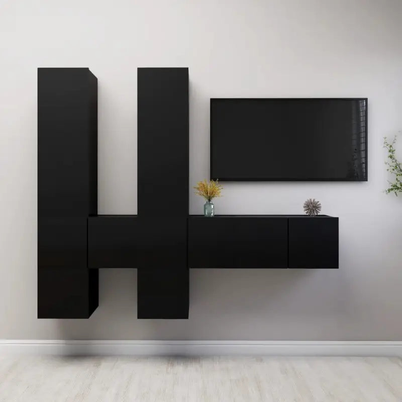 Moderne hangende tv-meubelset van bewerkt hout met veel opbergruimte - Zwart / 7 / 60 cm - Tv-meubels