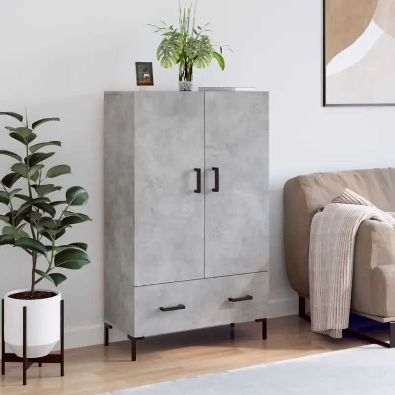 Moderne hoge kast met metalen poten en bewerkt hout - Betongrijs / 1 - Dressoirs & buffetkasten