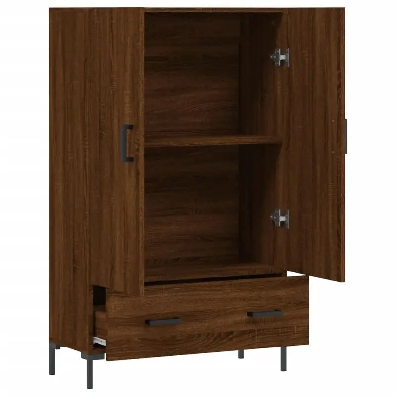 Moderne hoge kast met metalen poten en bewerkt hout - Dressoirs & buffetkasten