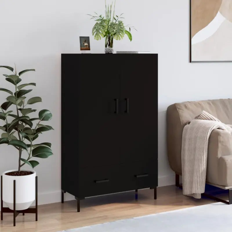 Moderne hoge kast met metalen poten en bewerkt hout - Zwart / 1 - Dressoirs & buffetkasten