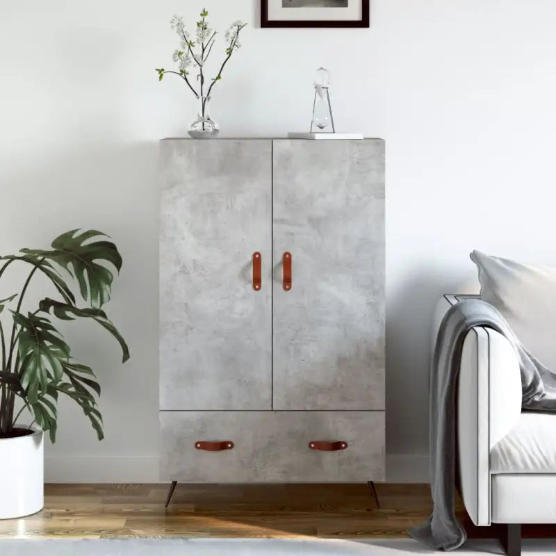 Moderne hoge kast met metalen poten van bewerkt hout - Betongrijs / 1 - Dressoirs & buffetkasten