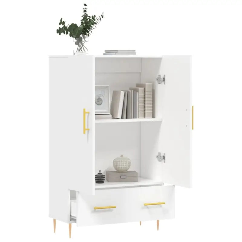 Moderne hoge kast met metalen poten van bewerkt hout - Dressoirs & buffetkasten