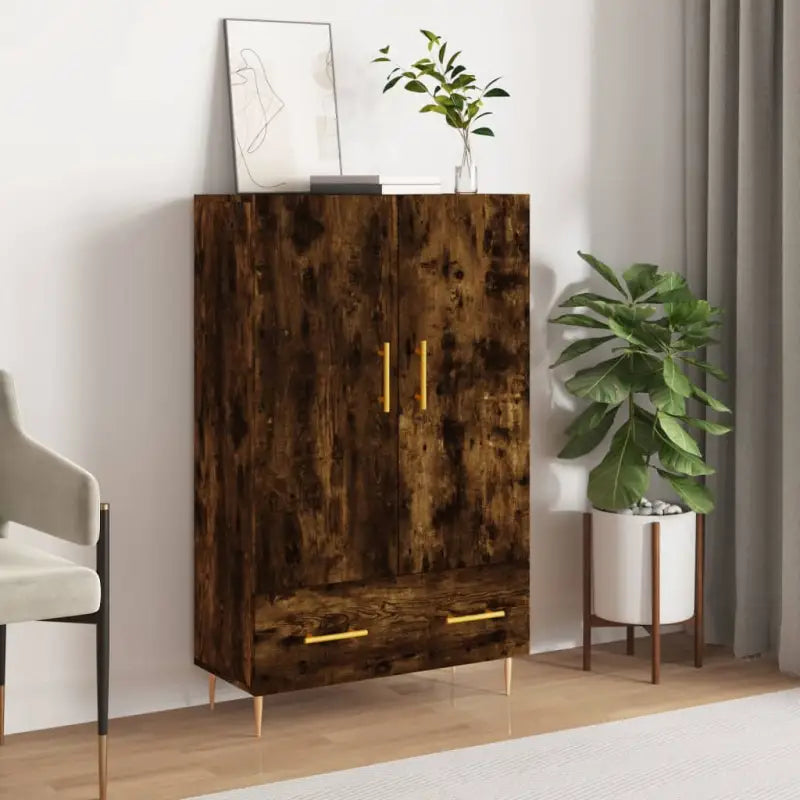 Moderne hoge kast met metalen poten van bewerkt hout - Gerookt eiken / 1 - Dressoirs & buffetkasten