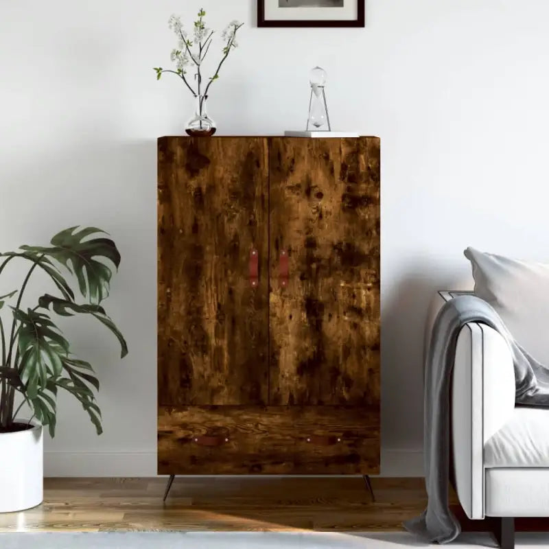 Moderne hoge kast met metalen poten van bewerkt hout - Gerookt eiken / 1 - Dressoirs & buffetkasten