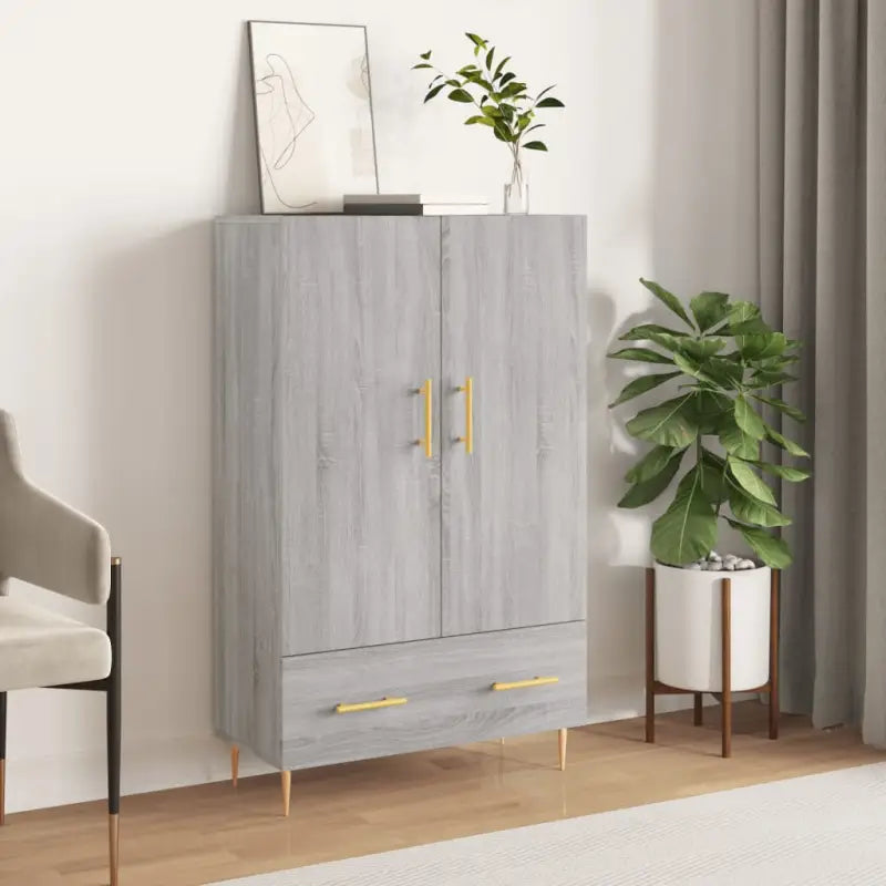 Moderne hoge kast met metalen poten van bewerkt hout - Grijs sonoma / 1 - Dressoirs & buffetkasten