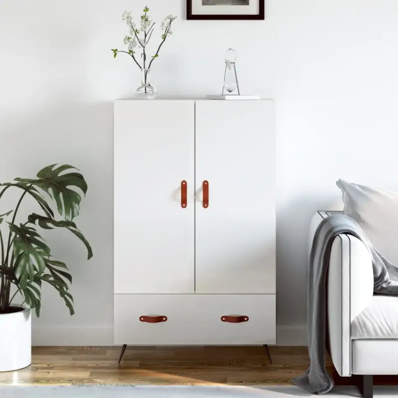 Moderne hoge kast met metalen poten van bewerkt hout - Hoogglans wit / 1 - Dressoirs & buffetkasten