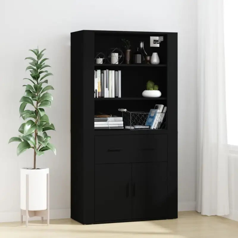 Moderne hoge kast van bewerkt hout voor een stijlvolle uitstraling - Zwart / 1 - Dressoirs & buffetkasten