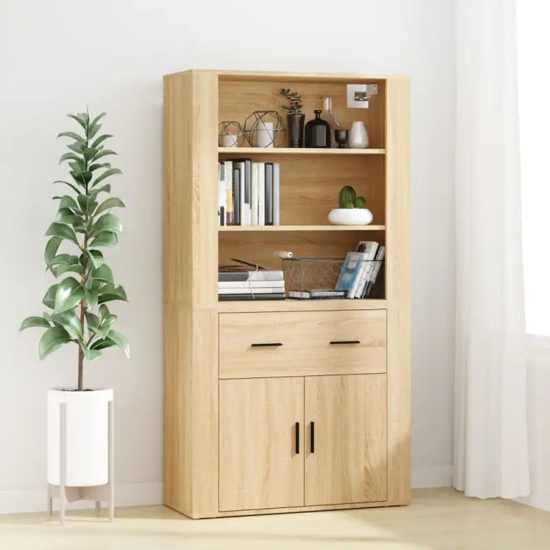 Moderne hoge kast van bewerkt hout voor een stijlvolle uitstraling - Sonoma eiken / 1 - Dressoirs & buffetkasten