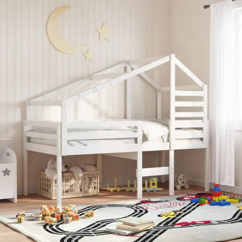 Moderne hoogslaper in massief grenenhout met open zijdeur in wit materiaal - Wit / 80 x 200 cm - Bedden & bedframes