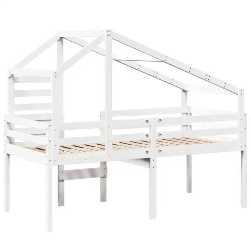 Moderne hoogslaper in massief grenenhout met open zijdeur in wit materiaal - Bedden & bedframes