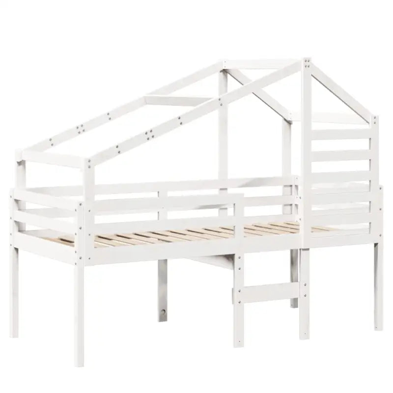 Moderne hoogslaper in massief grenenhout met open zijdeur in wit materiaal - Bedden & bedframes
