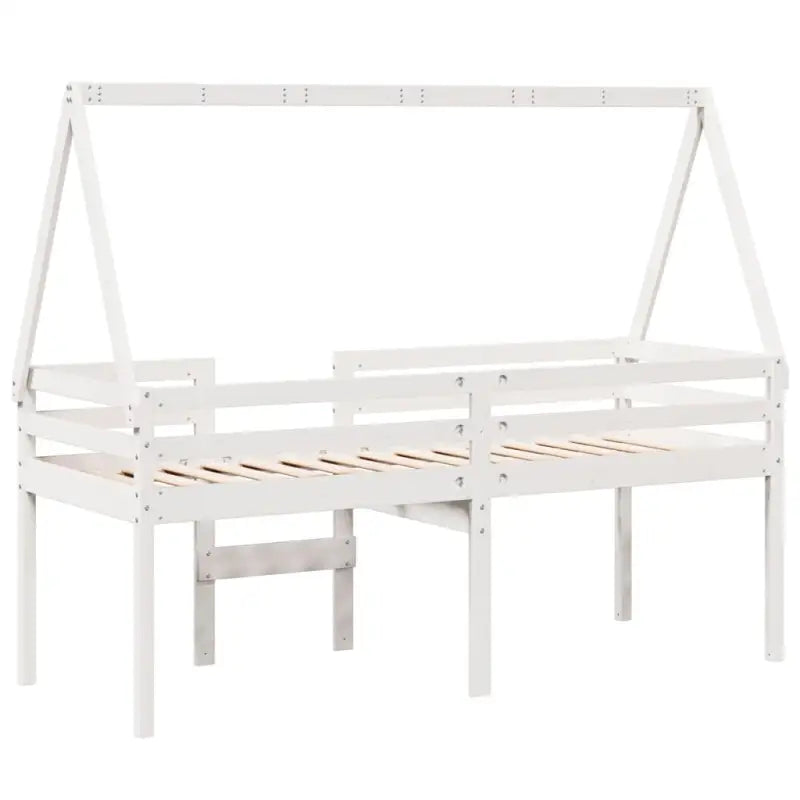 Moderne hoogslaper van massief grenenhout met open zijdeur in wit materiaal - Bedden & bedframes