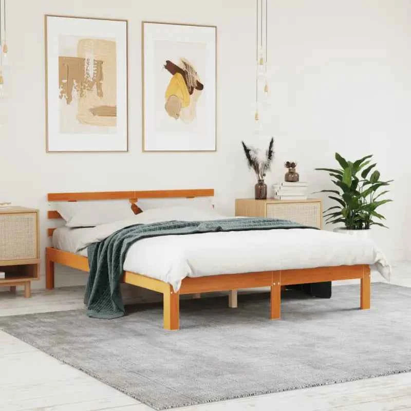 Moderne houten bedframe van massief grenenhout met levering bevat