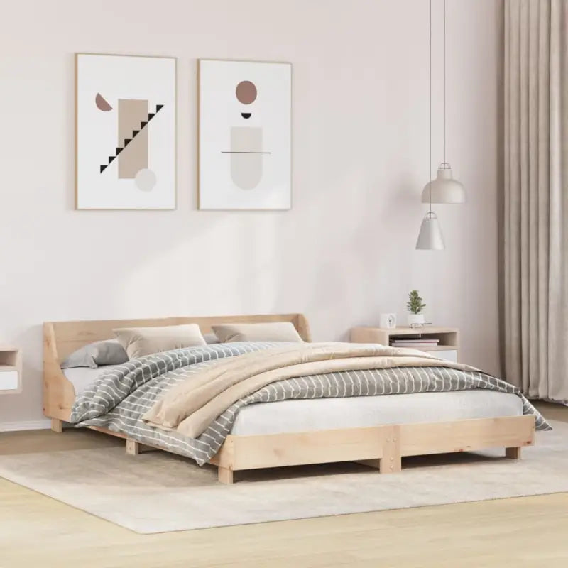 Moderne houten bedframe van massief grenenhout voor een strakke slaapkamer - Naturel / 140 x 200 cm - Bedden & bedframes