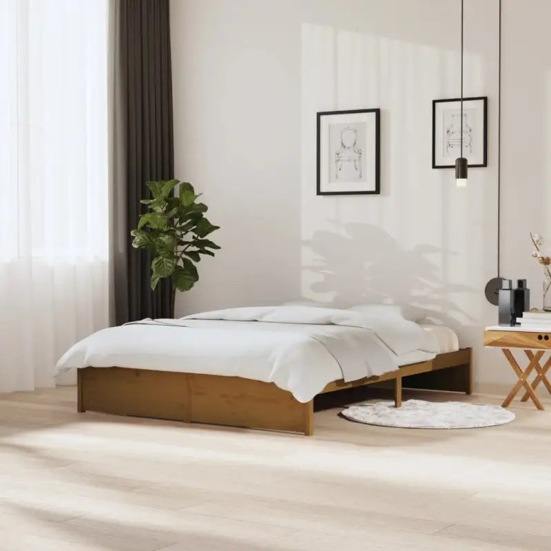 Moderne houten bedframes van massief grenenhout voor een stijlvolle slaapkamer - Honingbruin / 150 x 200 cm - Bedden &