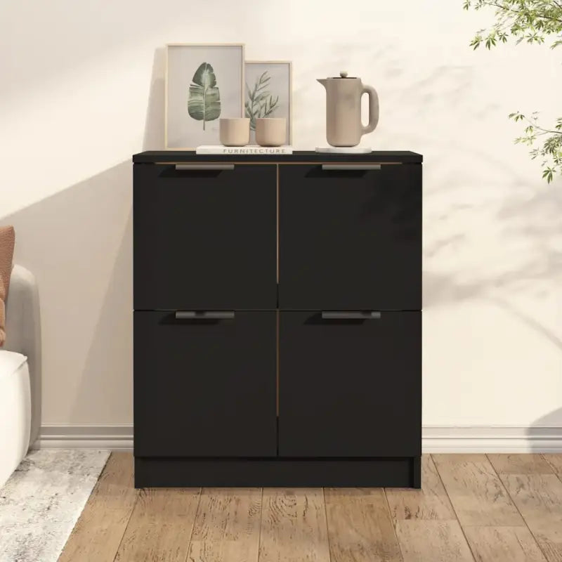 Moderne houten dressoirs met bewerkt hout en stevig blad - Zwart / 1 - Dressoirs & buffetkasten