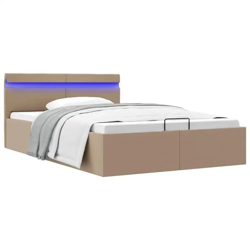 Moderne hydraulische eenpersoonsbed met multiplex lattenbodem en kunstleren bekleding - Cappuccino / 140 x 200 cm