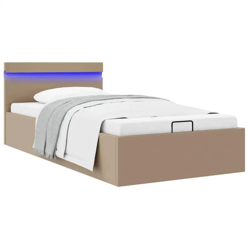 Moderne hydraulische eenpersoonsbed met multiplex lattenbodem en kunstleren bekleding - Cappuccino / 100 x 200 cm