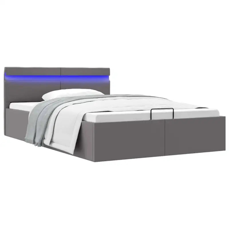 Moderne hydraulische eenpersoonsbed met multiplex lattenbodem en kunstleren bekleding - Grijs / 120 x 200 cm - Bedden &