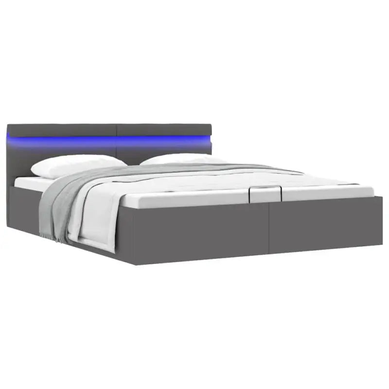 Moderne hydraulische eenpersoonsbed met multiplex lattenbodem en kunstleren bekleding - Grijs / 160 x 200 cm - Bedden &