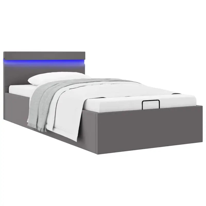 Moderne hydraulische eenpersoonsbed met multiplex lattenbodem en kunstleren bekleding - Grijs / 90 x 200 cm - Bedden &