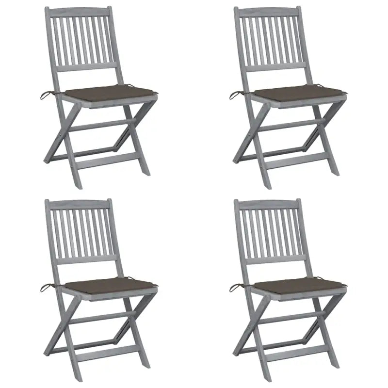 Moderne massief acaciahout tuinstoelen met kussens voor buiten eten - Taupe / 4 - Tuinstoelen