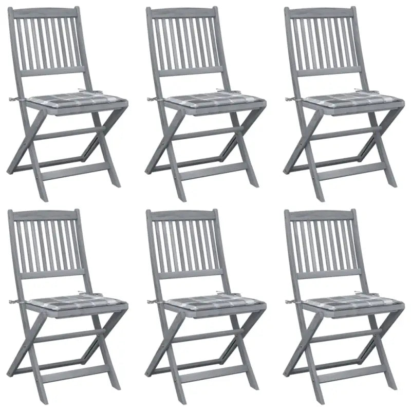 Moderne massief acaciahout tuinstoelen met kussens voor buiten eten - Grijs ruitpatroon / 6 - Tuinstoelen
