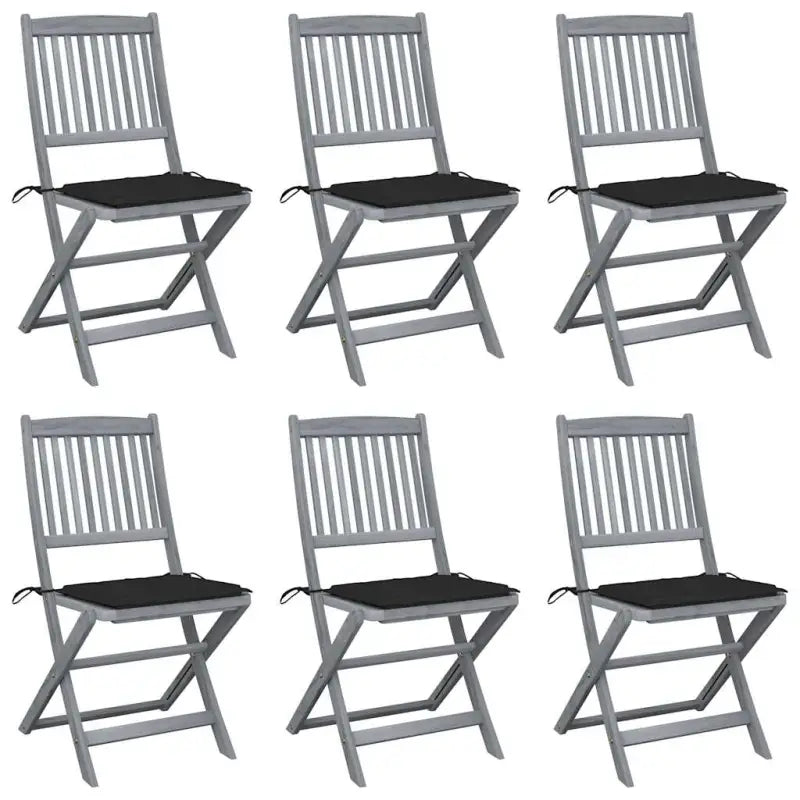 Moderne massief acaciahout tuinstoelen met kussens voor buiten eten - Zwart / 6 - Tuinstoelen