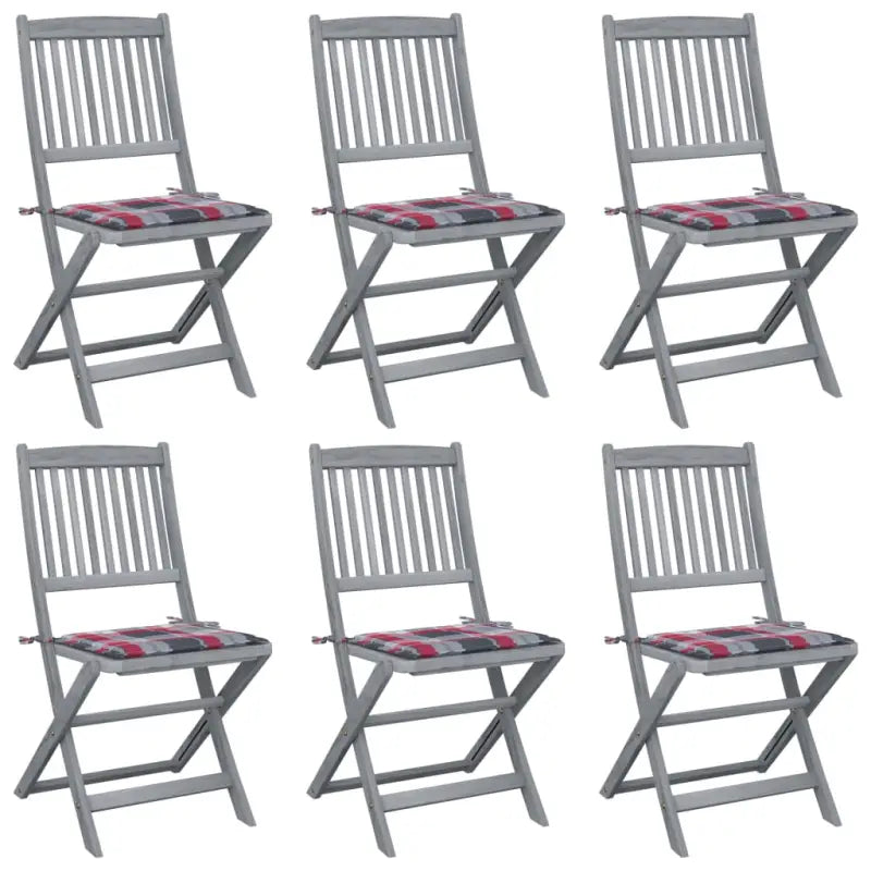 Moderne massief acaciahout tuinstoelen met kussens voor buiten eten - Rood ruitpatroon / 6 - Tuinstoelen
