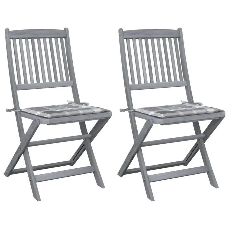 Moderne massief acaciahout tuinstoelen met kussens voor buiten eten - Grijs ruitpatroon / 2 - Tuinstoelen