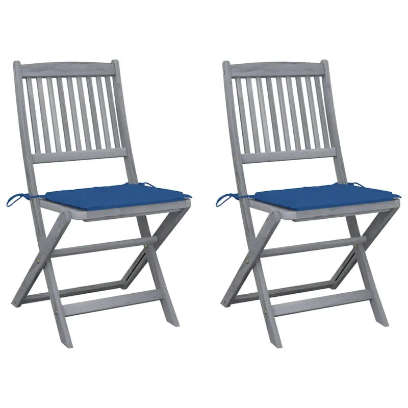 Moderne massief acaciahout tuinstoelen met kussens voor buiten eten - koningsblauw / 2 - Tuinstoelen