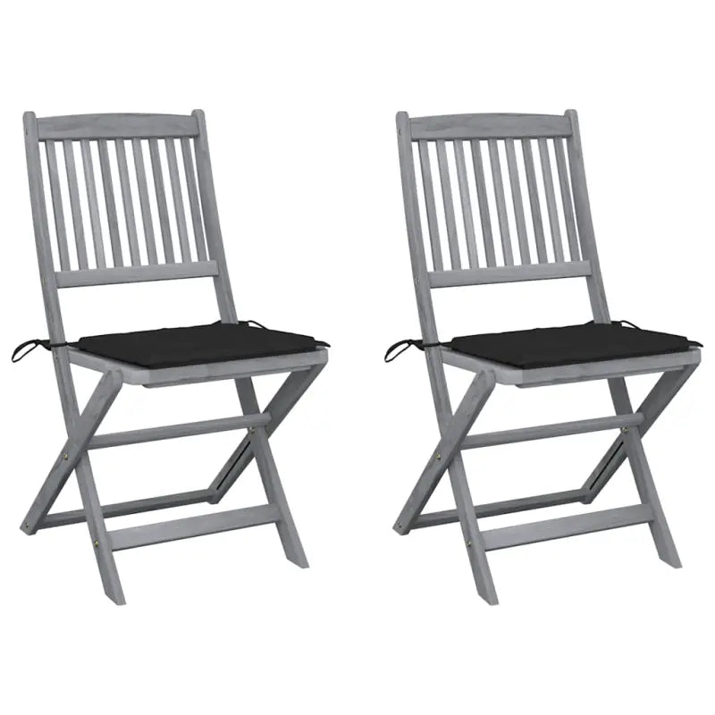 Moderne massief acaciahout tuinstoelen met kussens voor buiten eten - Zwart / 2 - Tuinstoelen
